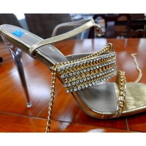 Gold rhinestone with chain laced sandles